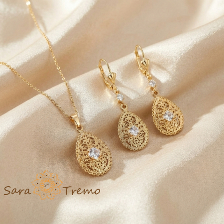 Cercei - Set Dantela Luminii – Colier 45 cm + Cercei placati 18K, model picatura filigran