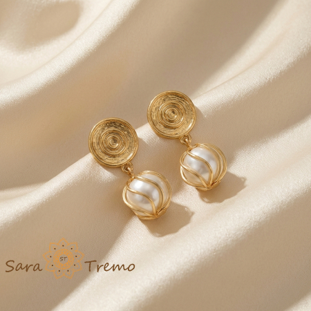 Bijuterii placate cu aur - Cercei Perla Armoniei – Cercei cu tija placati 18K Brazilia