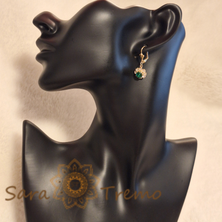 Cercei placati cu aur 18K, cristale zirconia verde+albe în formă de floare [3]