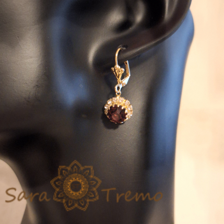 Cercei placati cu aur 18K, cristale zirconia mov+albe în formă de crizantemă [5]