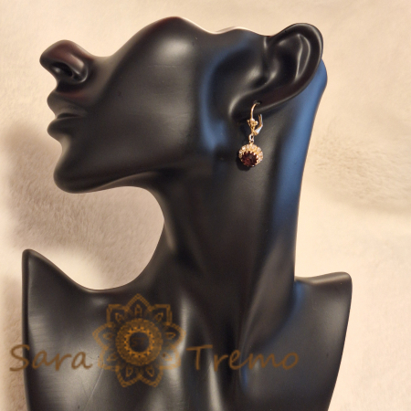 Cercei placati cu aur 18K, cristale zirconia mov+albe în formă de crizantemă [3]