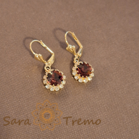 Cercei placati cu aur 18K, cristale zirconia mov+albe în formă de crizantemă [0]