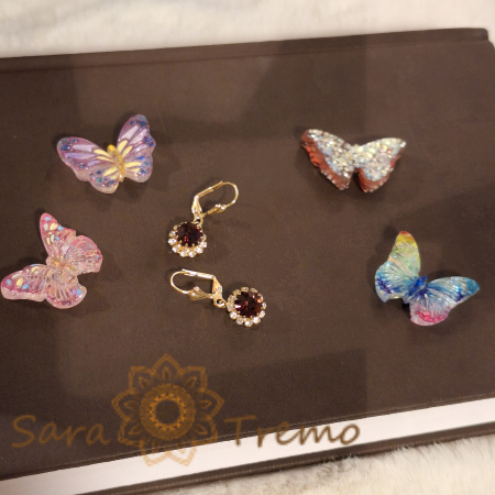 Cercei placati cu aur 18K, cristale zirconia mov+albe în formă de crizantemă [1]