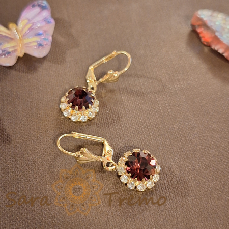 Cercei placati cu aur 18K, cristale zirconia mov+albe în formă de crizantemă [2]