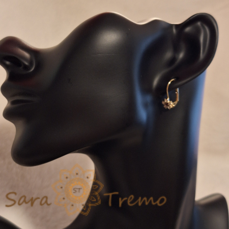 Cercei placati cu aur 18K, decor floral cu cristal zirconia mov și cristale albe [4]