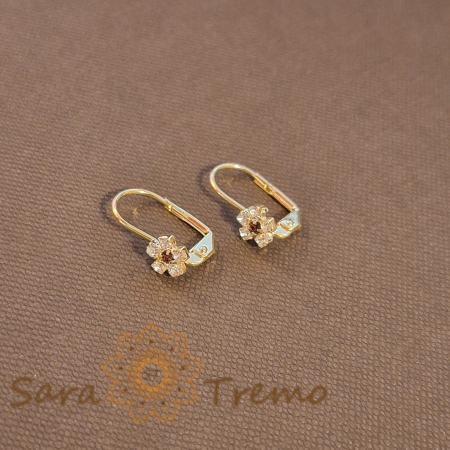 Cercei placati cu aur 18K, decor floral cu cristal zirconia mov și cristale albe [0]
