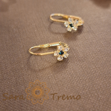 Cercei - Cercei placati cu aur 18K, decor floral cu cristal zirconia verde  și cristale albe