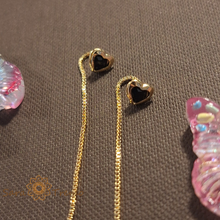 Cercei placați cu aur tip fir care se trece prin ureche cu inimioară [5]