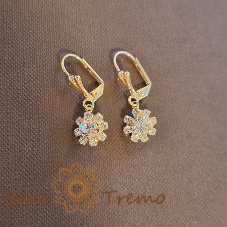 Cercei - Cercei placati cu aur cu cristale zirconia albe Flora - 2.5 cm