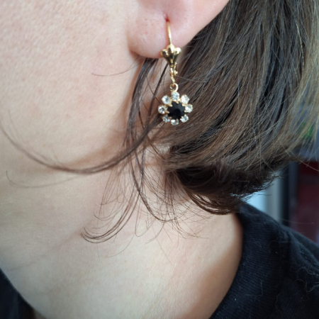 Cercei placati cu aur cu cristale zirconia negre [5]