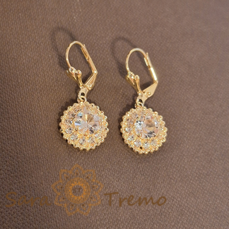 Cercei - Cercei placati cu aur cu cristale zirconia  crem