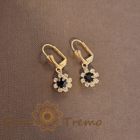 Cercei - Cercei placati cu aur cu cristale zirconia negre