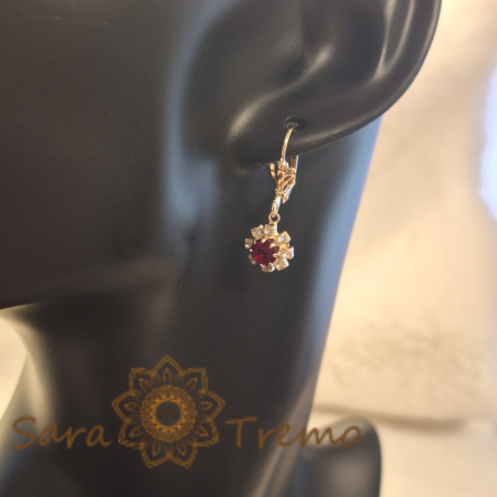 Cercei placati cu aur cu cristale zirconia rosii Flora - 2.5 cm [5]