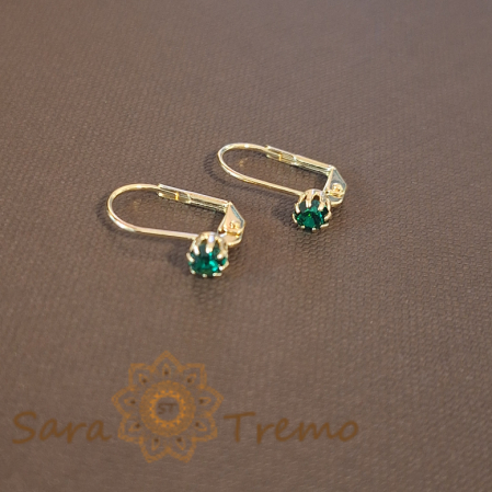 Cercei - Cercei Placați cu Aur cu Tortiță Clasică și Cristal Zirconia Verde