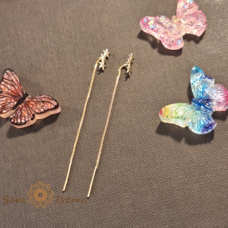 Cercei placați cu aur – model fir prin ureche, 3 steluțe decorative pe lob [3]
