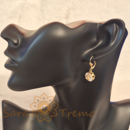 Cercei Placați cu Aur, Model Clasic cu Cristal Zirconia Alb-Crem Fațetat de Mari Dimensiuni [2]