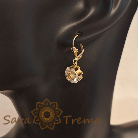 Cercei Placați cu Aur, Model Clasic cu Cristal Zirconia Alb-Crem Fațetat de Mari Dimensiuni [3]