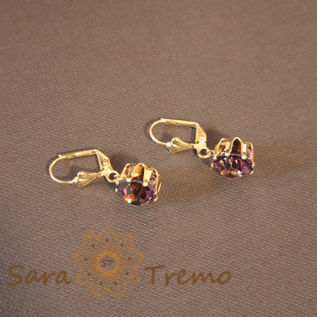 Cercei Placați cu Aur, Model Clasic cu Cristal Zirconia Mov Fațetat Mare [1]