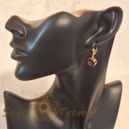 Cercei Placați cu Aur, Model Clasic cu Cristal Zirconia Mov Fațetat Mare [3]