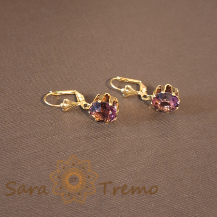 Cercei - Cercei Placați cu Aur, Model Clasic cu Cristal Zirconia Mov Fațetat Mare