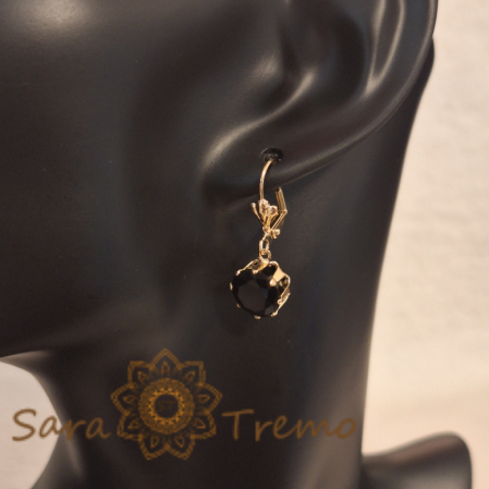 Cercei Placați cu Aur, Model Clasic cu Cristal Zirconia Negru Fațetat [2]