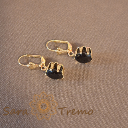 Cercei Placați cu Aur, Model Clasic cu Cristal Zirconia Negru Fațetat de Mari Dimensiuni [1]