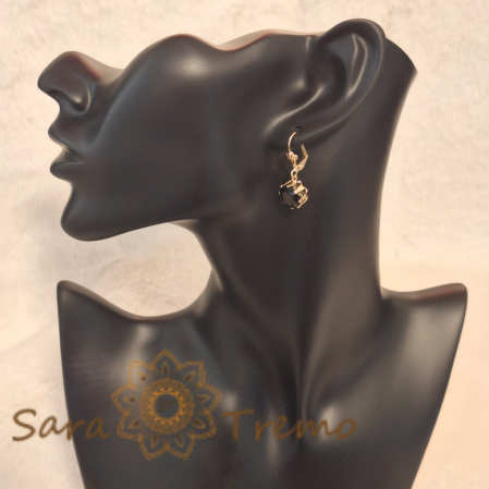 Cercei Placați cu Aur, Model Clasic cu Cristal Zirconia Negru Fațetat de Mari Dimensiuni [2]