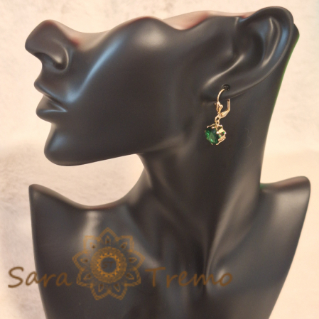 Cercei Placați cu Aur, Model Clasic cu Cristal Zirconia Verde Fațetat de Mari Dimensiuni [2]