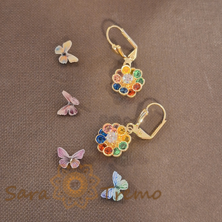 Cercei Playground placati cu aur, model compact cu floare colorata [1]