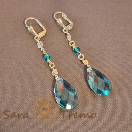 Cercei - Cercei Placati Eleganti cu Cristale Zirconia Verzi - 6.5 cm