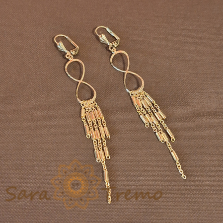 Cercei - Cercei Placați Lungi cu Semnul Infinitului și Lănțișoare, 9 cm - Eleganță și Stil