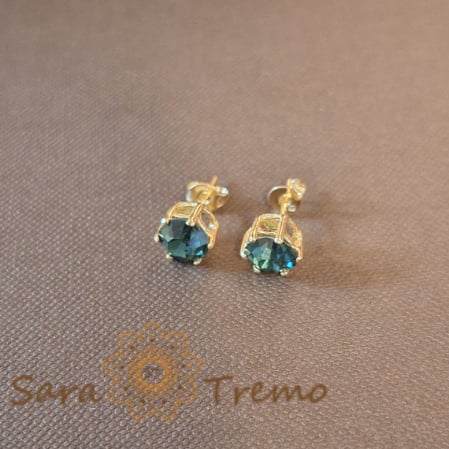 Cercei - Cercei Placați pe Lobul Urechii cu Cristal Zirconia Rotund Albastru și Prindere Fluturaș