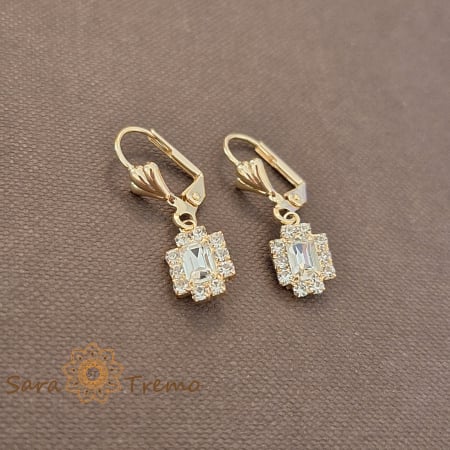 Bijuterii placate cu aur - Cercei Regina Diamantelor – Cristale albe placati aur 18K Brazilia