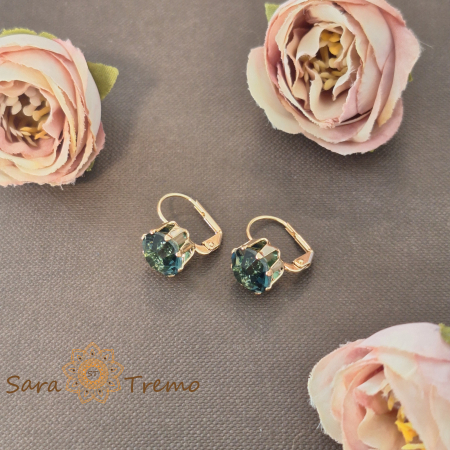 Cercei "Verde Imperial" cu cristale zirconia, placati cu aur [1]