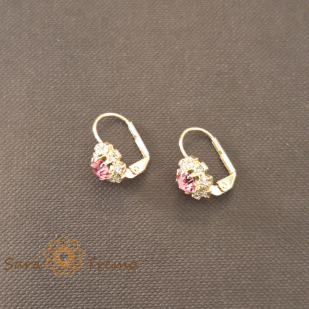 Cercei Regina Florilor – Cristale roz placati aur 18K Brazilia [2]