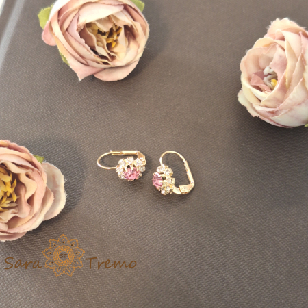 Cercei Regina Florilor – Cristale roz placati aur 18K Brazilia [3]