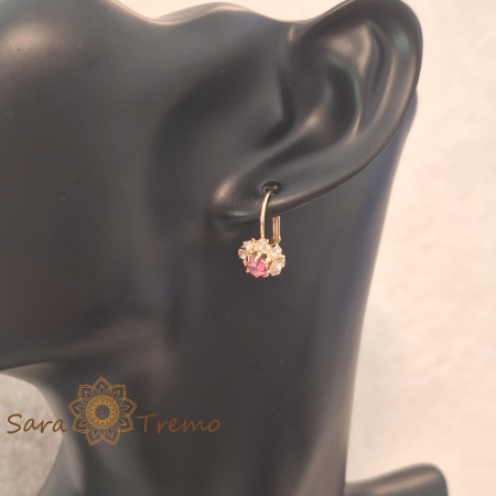 Bijuterii placate cu aur - Cercei Regina Florilor – Cristale roz placati aur 18K Brazilia