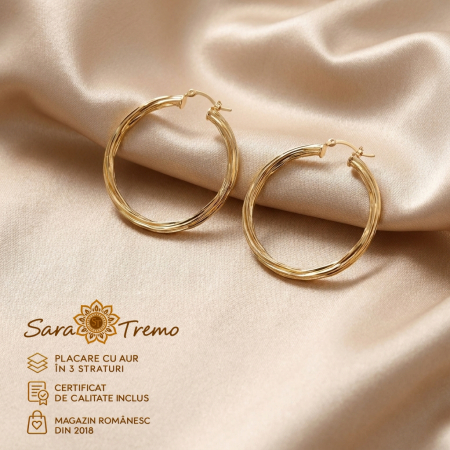 Bijuterii placate cu aur - Cercei rotunzi Aurea Twist, aur 18K, 4 cm | SaraTremo