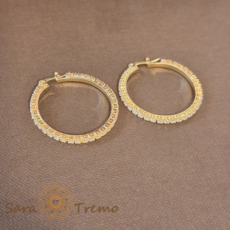 Cercei Rotunzi Luxury Placați cu Cristale Zirconia - Coroană Regală, Diametru 3 cm [1]