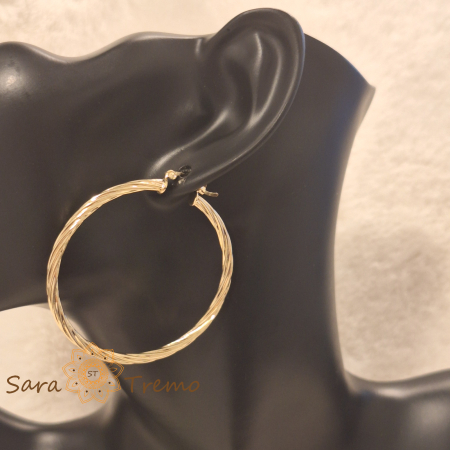Cercei rotunzi "Aur Impletit" 5 cm, placati cu aur 18K [4]