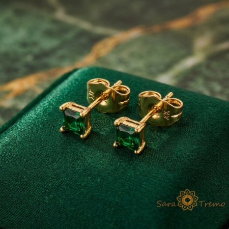 Cercei Smarald Fin – Cercei placati cu 3 straturi de aur 14K, zirconia tip smarald [1]