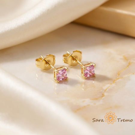 Cercei - Cercei Roz Delicat – Cercei placati cu 3 straturi de aur 14K, zirconia roz