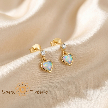 Cercei - Cercei Inima Curcubeului – Cercei Tip Tija placati 18K Brazilia, zirconia cameleon