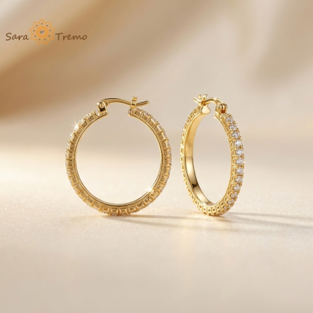 Cercei Isadora – cercei rotunzi cu zirconia, placați cu aur 18K, fabricați în Brazilia, 3 cm [0]