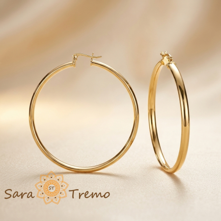 Bijuterii placate cu aur - Cercei Ravena – cercei rotunzi mari placați cu aur 18K, fabricați în Brazilia, 6 cm