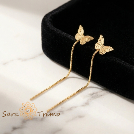 Cercei Zbor Liber – Cercei Tip Fir cu Fluturași Auriți [1]