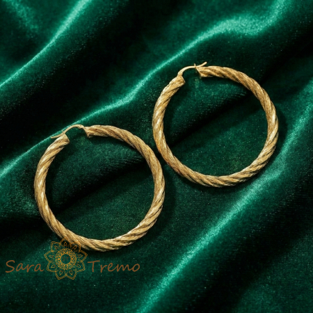 Cercei Aura Regala – Cercei Rotunzi Rasuciti 4 cm placati 18K Brazilia [1]