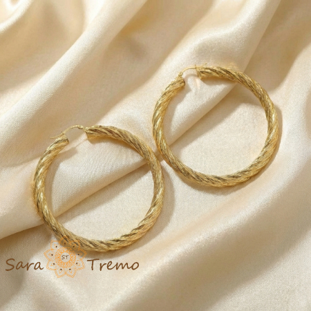 Cercei rotunzi - Cercei Aura Regala – Cercei Rotunzi Rasuciti 4 cm placati 18K Brazilia