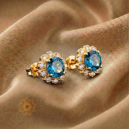 Cercei - Cercei Albastrul Regal – Cercei Tip Tija Placati 18K Brazilia