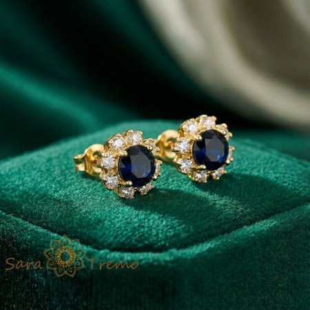 Cercei Safirul Noptii – Cercei Tip STija placati 18K Brazilia, zirconia albastra [1]